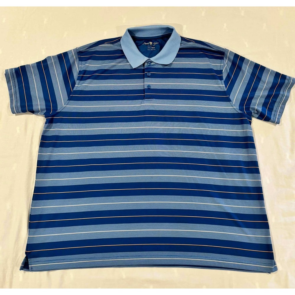 David Taylor Collection‎ Mens 2XL Blue Striped Short Sleeve Polo Shirt